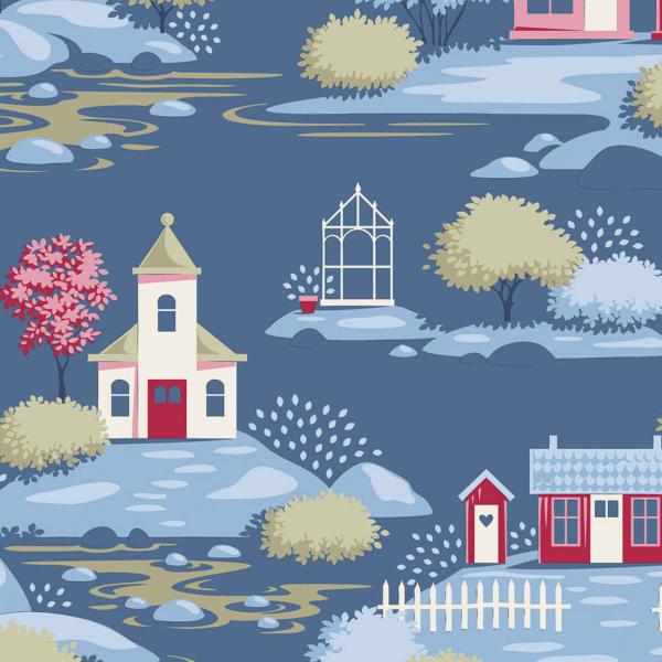 Tissu Tilda Village Life village blue