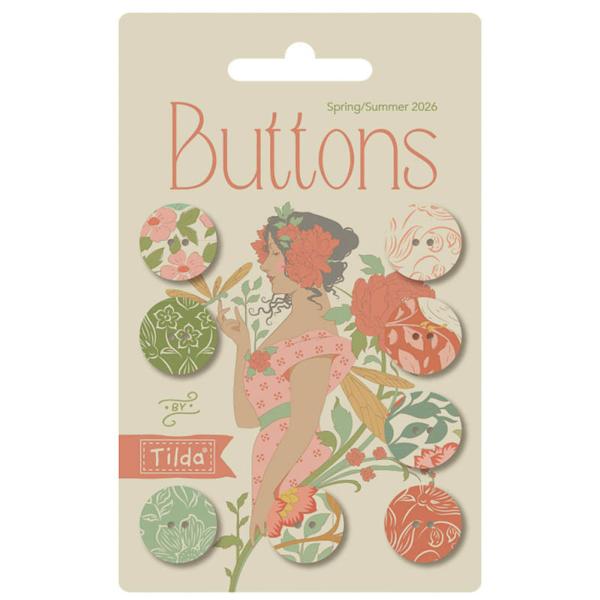 Boutons Tilda Songbird 16mm x 8pcs coral/green/ précommande