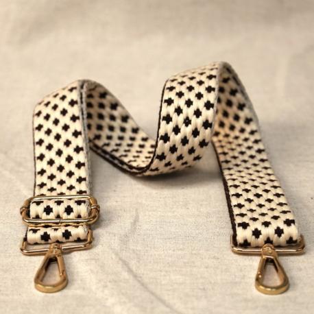 Bandoulière tissée écrue motifs noirs