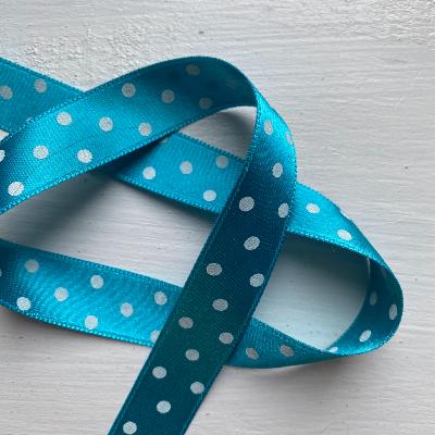 Ruban satin réversible à pois turquoise