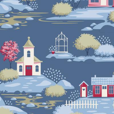 Tissu Tilda Village Life village blue