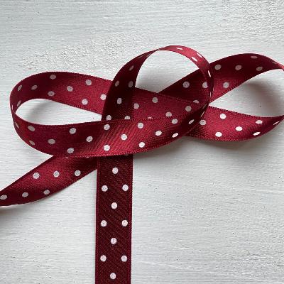 Ruban satin réversible à pois bordeaux