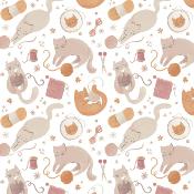 Tissu Smitten Kitten - chats et pelotes