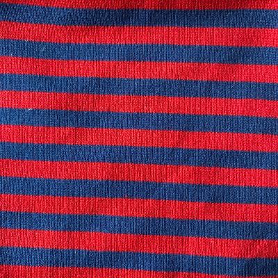 Red and navy striped jersey fabric