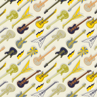 Tissu collection rock on - 3 Guitares - jaune