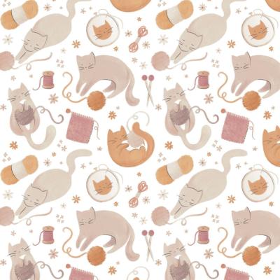 Tissu Smitten Kitten - chats et pelotes / Reste 40 cm