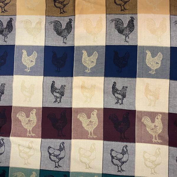Tissu damassé écossais poules et coqs