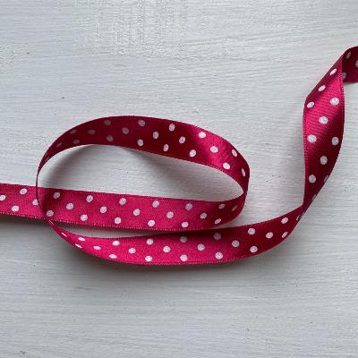 Ruban satin réversible à pois fuschia