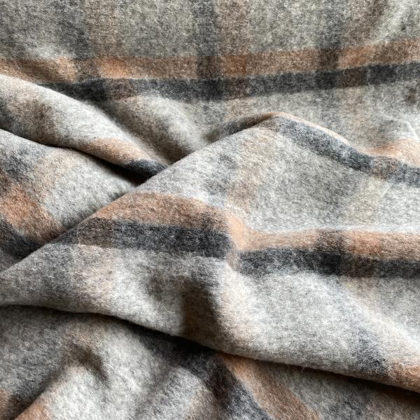 Mélange laine/polyester écossais - Gris beige