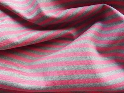 Tissu jersey rayé rose et gris