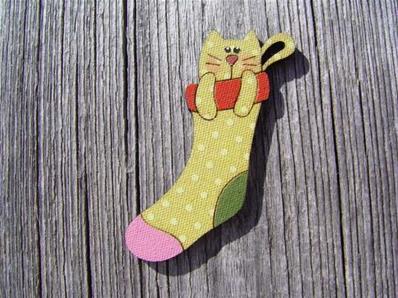 Bouton bois chaussette avec chat