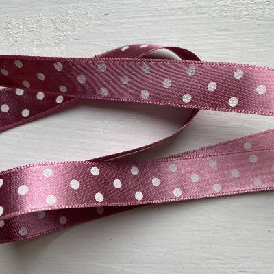 Ruban satin réversible à pois vieux rose