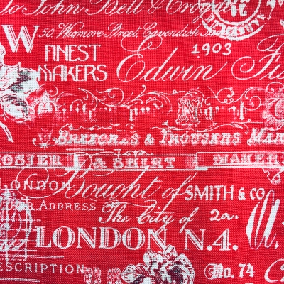 Tissu coll Londres - Textes anciens - rouge