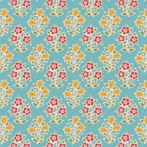 Tissu farm flowers teal - Collection Jubilee