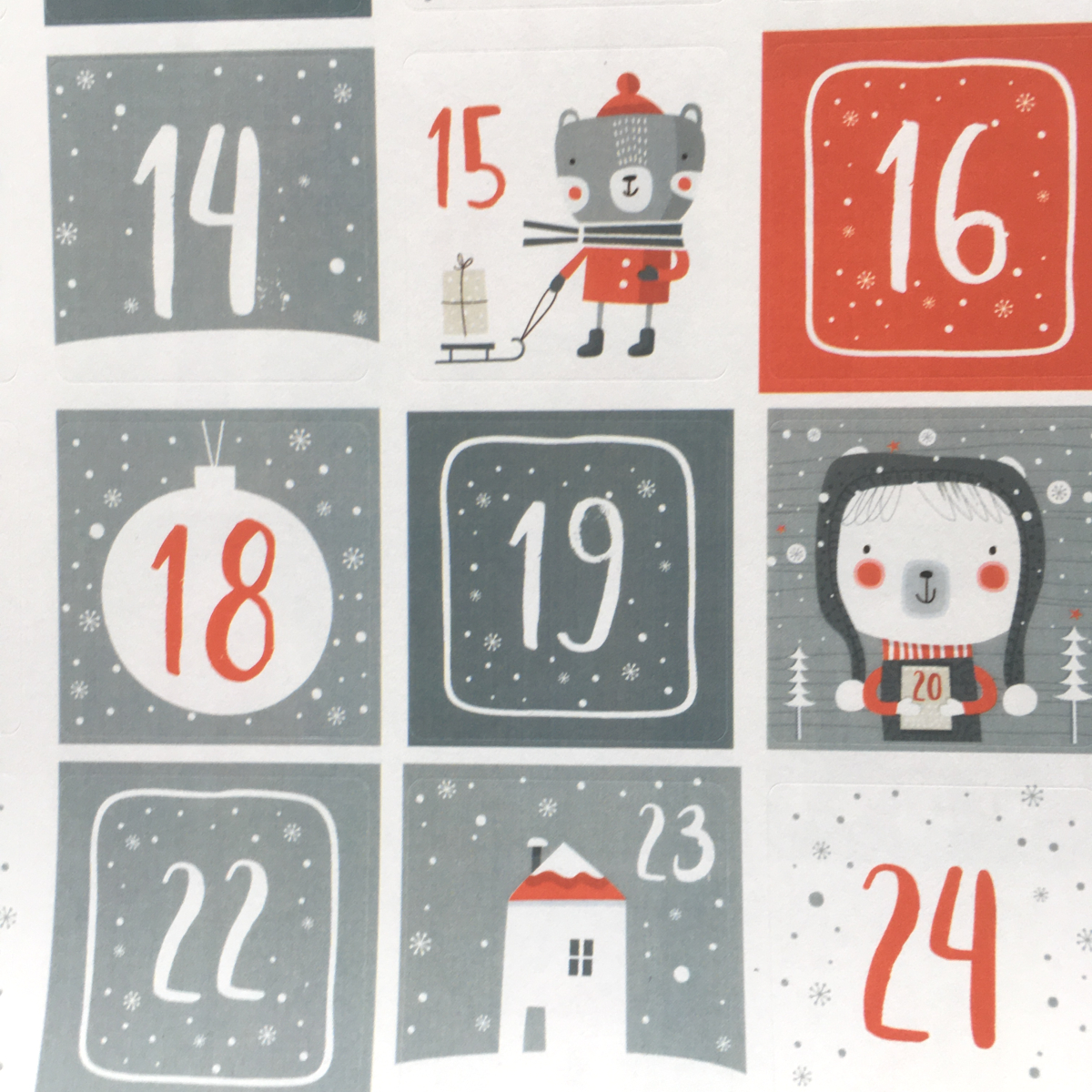 Planche de stickers pour calendrier de l'Avent