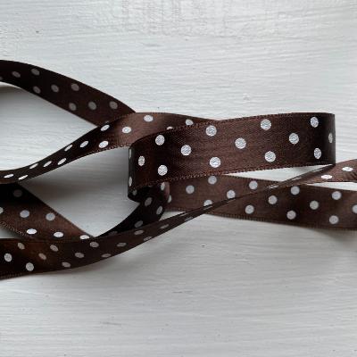 Ruban satin réversible à pois chocolat